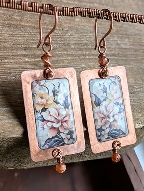 Summer Rose Blossom Earrings- Sunstone Gems - Artisan Crafted Copper Jewelry